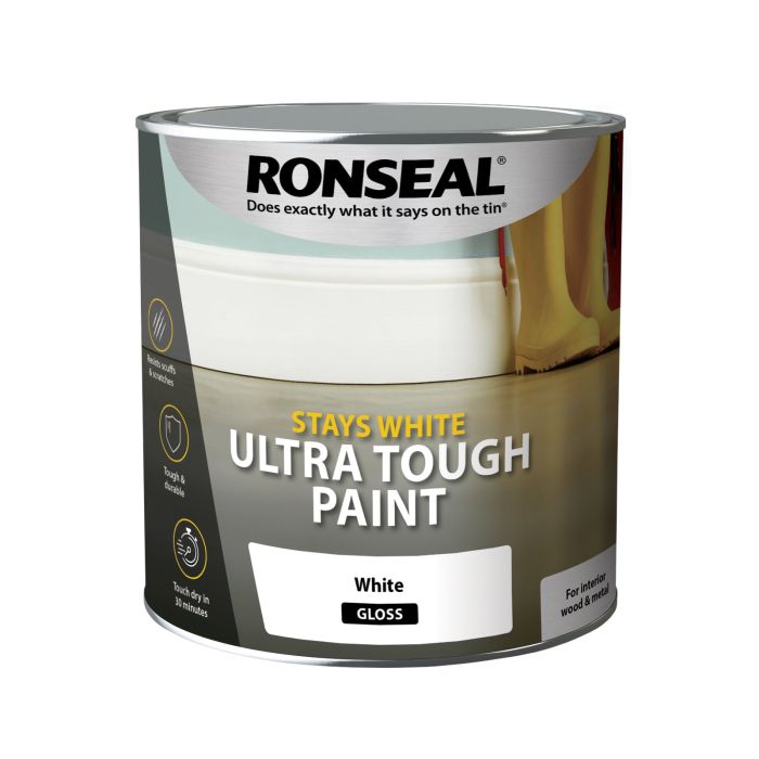 Ronseal Stays White Ultra Tough Paint White Gloss 2.5l tin