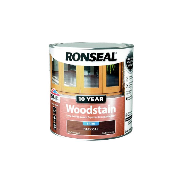 Ronseal 10 Year Woodstain 250ml tin in Dark Oak satin finish