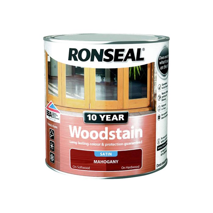 Ronseal 10 Year Woodstain - Mahogany (Satin) 750ml exterior wood stain