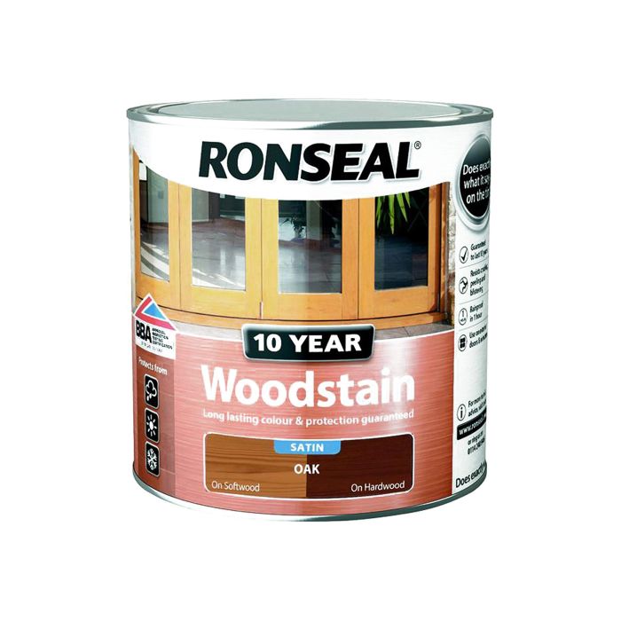 Ronseal 10 Year Woodstain - Oak Satin 750ml exterior wood paint