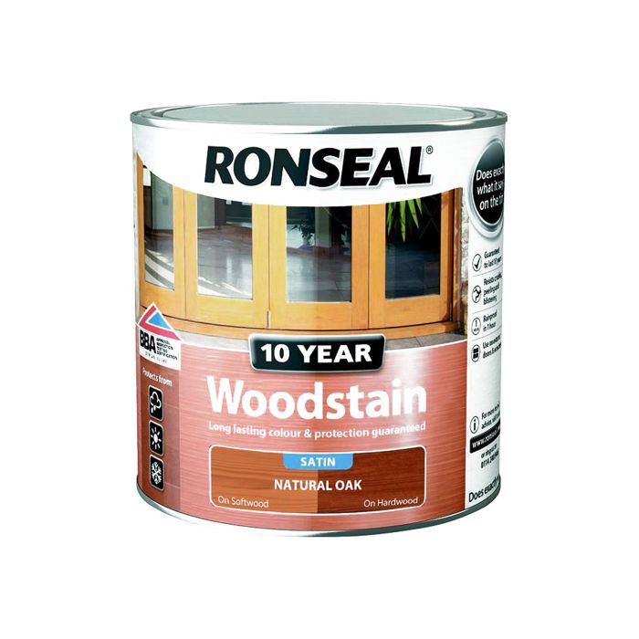 Ronseal 10 Year Woodstain Natural Oak Satin 750ml exterior wood stain tin