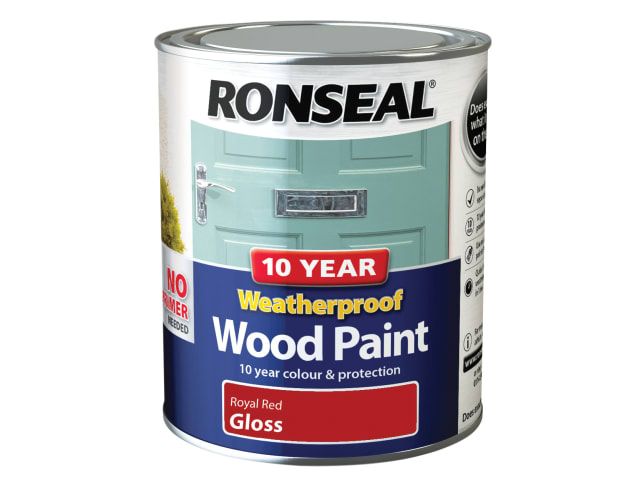 Ronseal 10 Year Weatherproof Paint Royal Red Gloss 750ml exterior wood paint tin