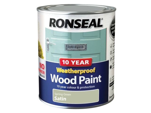 Ronseal 10 Year Weatherproof Paint 750ml tin in Spring Green with a satin finish