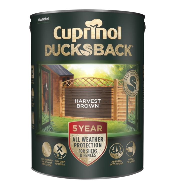 Cuprinol 5 Year DucksBack Harvest Brown 5L rough sawn wood treatment