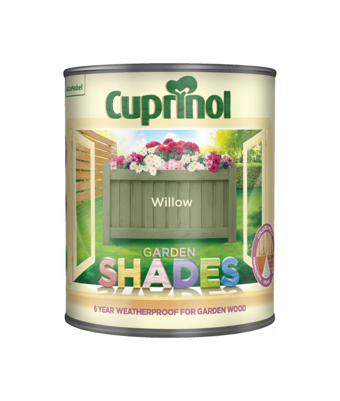 Cuprinol Garden Shades Willow 1L exterior paint tin with a matt finish
