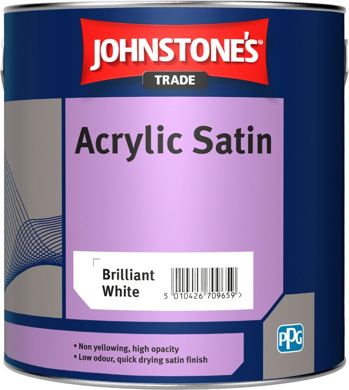 Johnstone's Acrylic Satin 2.5L in Brilliant White for wood and metal