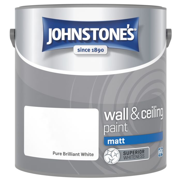 Johnstone's Wall & Ceiling Matt Paint in Pure Brilliant White, 2.5L