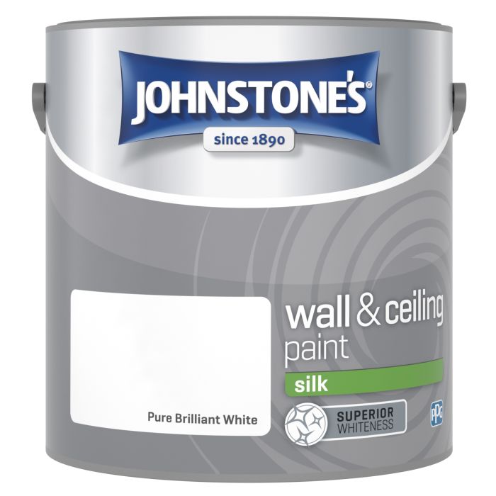 Johnstone's Wall & Ceiling Silk Paint in Pure Brilliant White, 2.5L tin