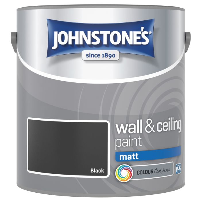 Johnstone's Wall & Ceiling Matt Paint in black, 2.5L tin