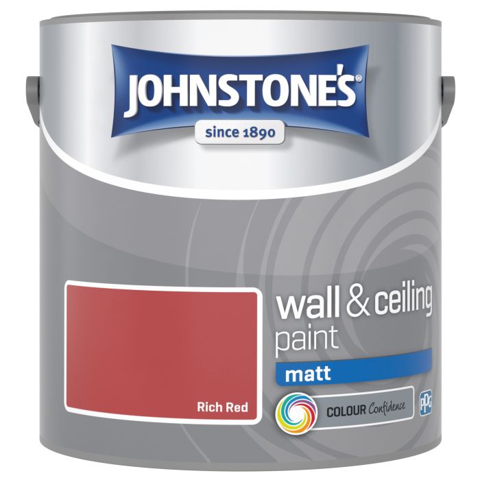 Johnstone's Wall & Ceiling Matt Paint in Rich Red, 2.5L tin