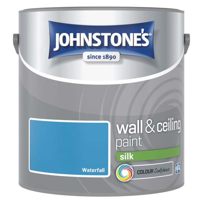 Johnstone's Wall and Ceiling Silk Paint in Waterfall, 2.5L tin of waterbased interior silk emulsion topcoat