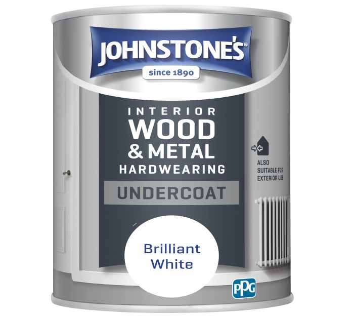 Johnstone's Hardwearing Undercoat Brilliant White 750ml interior wood and metal primer