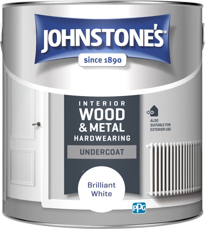 Johnstone's Hardwearing Undercoat Brilliant White 2.5L interior solvent-based wood and metal primer