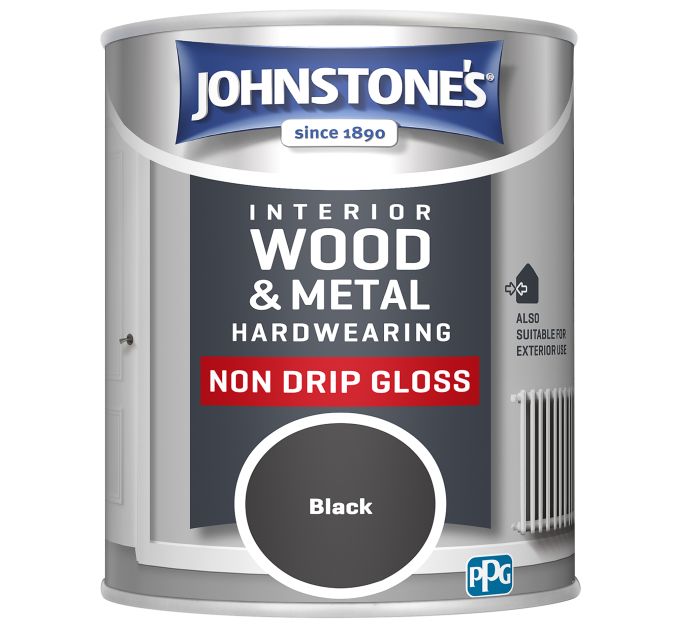 Johnstone's Hardwearing Non Drip Gloss paint in Black, 750ml