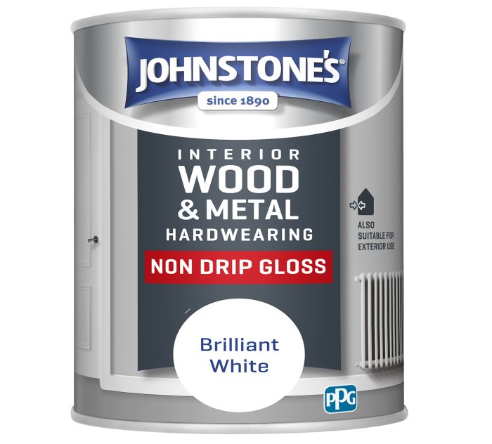 Johnstone's Hardwearing Non Drip Gloss 750ml Brilliant White wood and metal paint