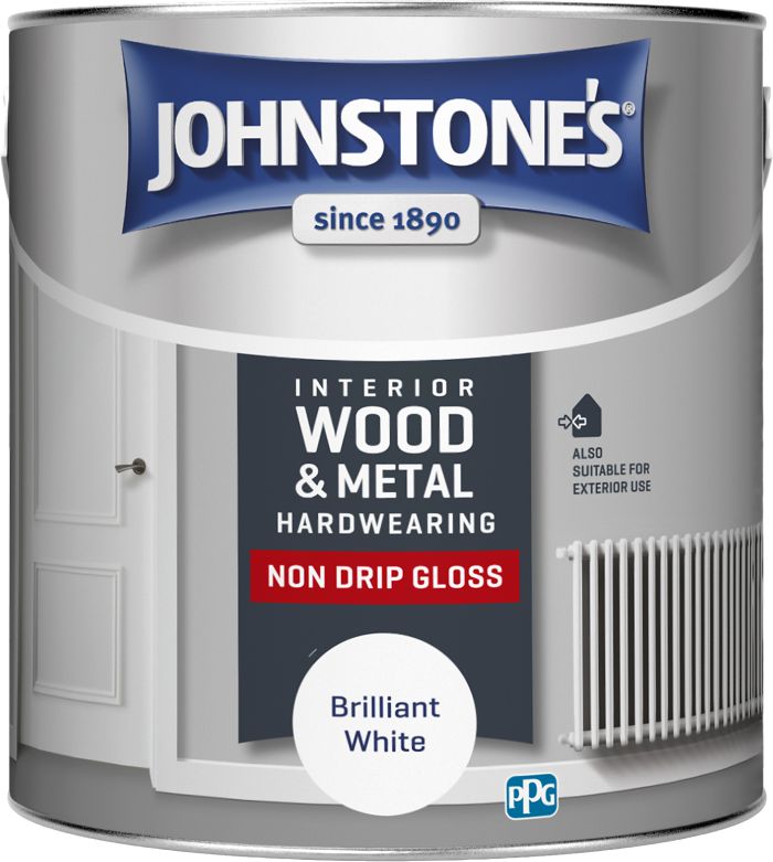 Johnstone's Hardwearing Non Drip Gloss 2.5L Brilliant White paint tin