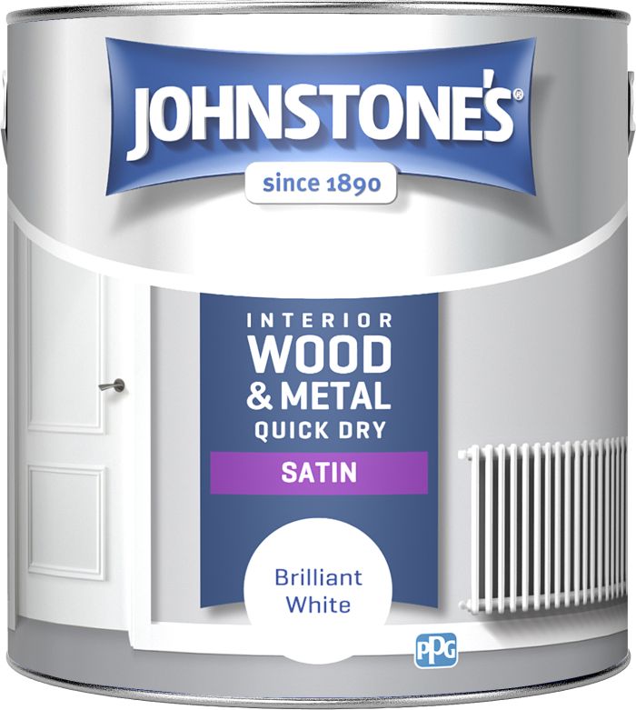 Johnstone's Quick Dry Satin Brilliant White 2.5L wood and metal paint