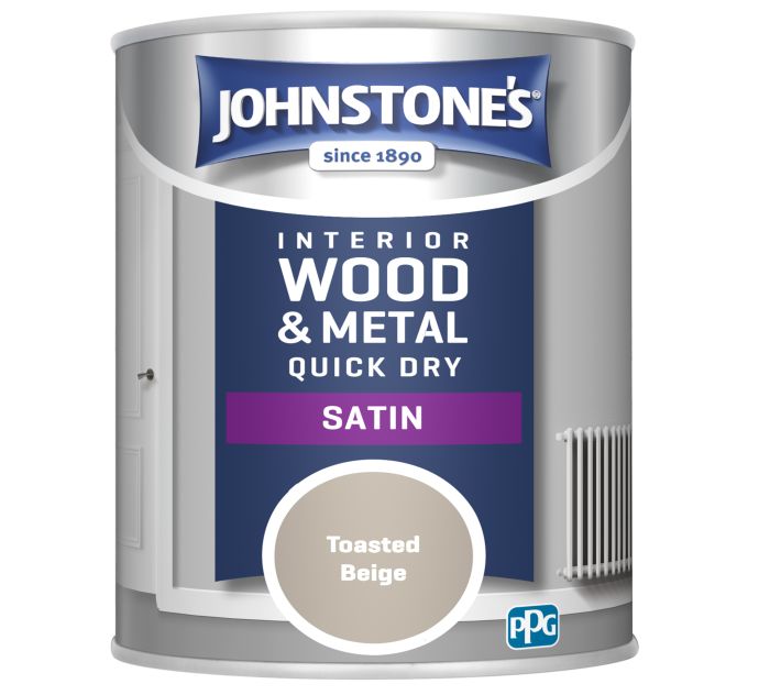 Johnstone's Quick Dry Satin Toasted Beige 750ml wood and metal paint tin