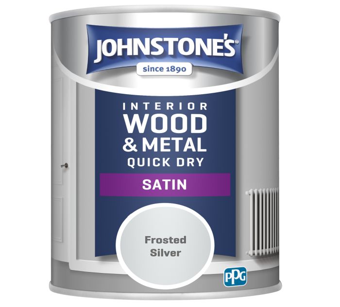 Johnstone's Quick Dry Satin 750ml wood and metal paint in Frosted Silver