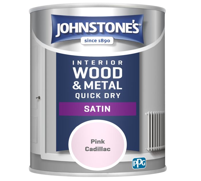 Johnstone's Quick Dry Satin wood and metal paint in Pink Cadillac, 750ml