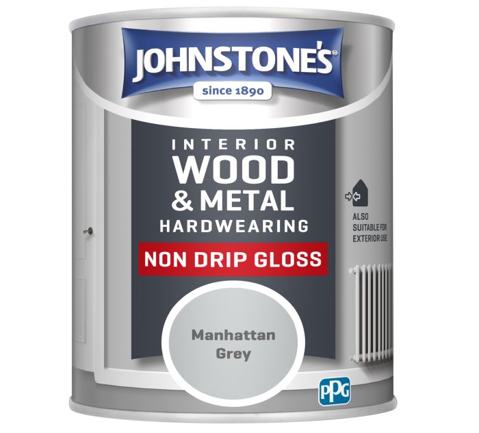 Johnstone's Hardwearing Non Drip Gloss paint in Manhattan Grey, 750ml wood and metal topcoat