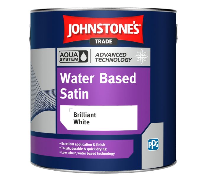 Johnstone's Trade Aqua Water Based Satin Brilliant White 1L wood and metal paint