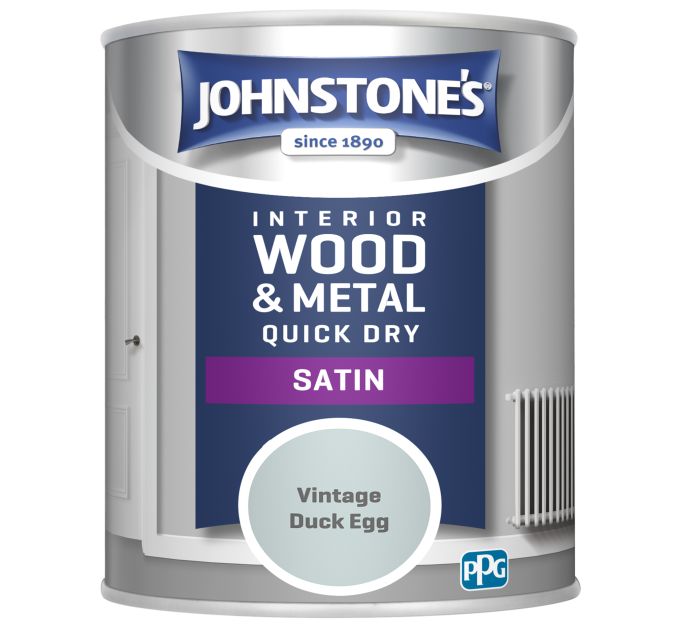 Johnstone's Quick Dry Satin 750ml wood and metal paint in Vintage Duck Egg
