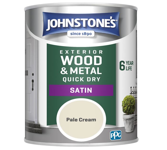 Johnstone's Exterior Quick Dry Satin Pale Cream 750ml wood and metal paint tin