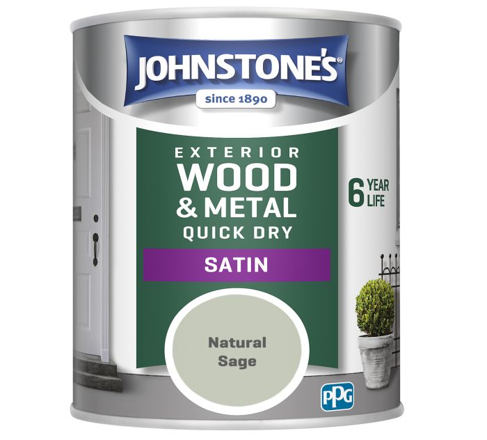 Johnstone's Exterior Quick Dry Satin Natural Sage 750ml wood and metal paint tin