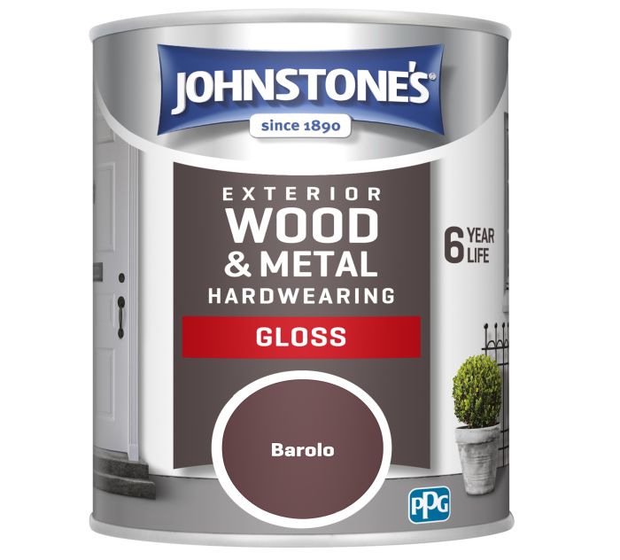 Johnstone's Exterior Hardwearing Gloss Barolo 750ml wood and metal paint