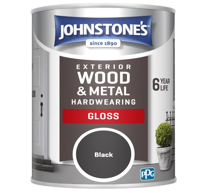 Johnstone's Exterior Hardwearing Gloss 0.75L Black wood and metal paint