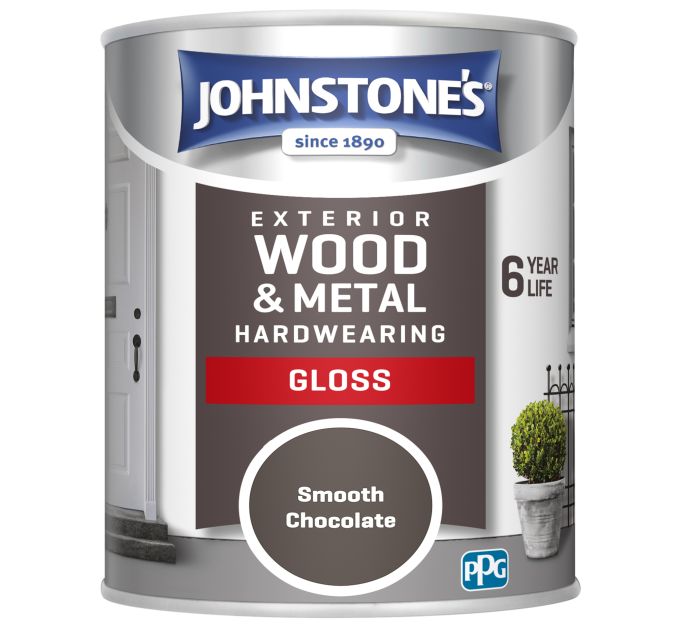 Johnstone's Exterior Hardwearing Gloss 750ml tin of smooth chocolate paint