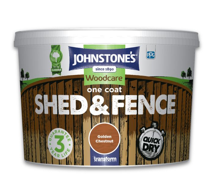 Johnstone's Shed & Fence 9L exterior topcoat in Golden Chestnut