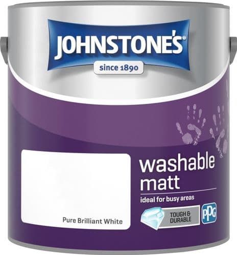 Johnstone's Washable Matt Paint in Pure Brilliant White, 2.5L tin