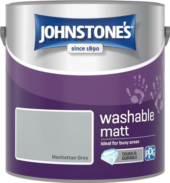 Johnstone's Washable Matt Paint Manhattan Grey 2.5L tin