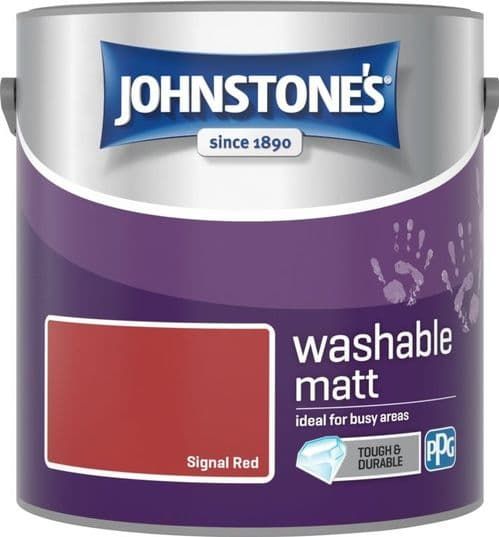 Johnstone's Washable Matt Paint Signal Red 2.5L matt emulsion tin