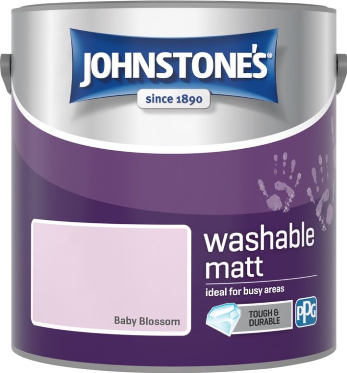 Johnstone's Washable Matt Paint in Baby Blossom, 2.5L tin with a durable matt finish