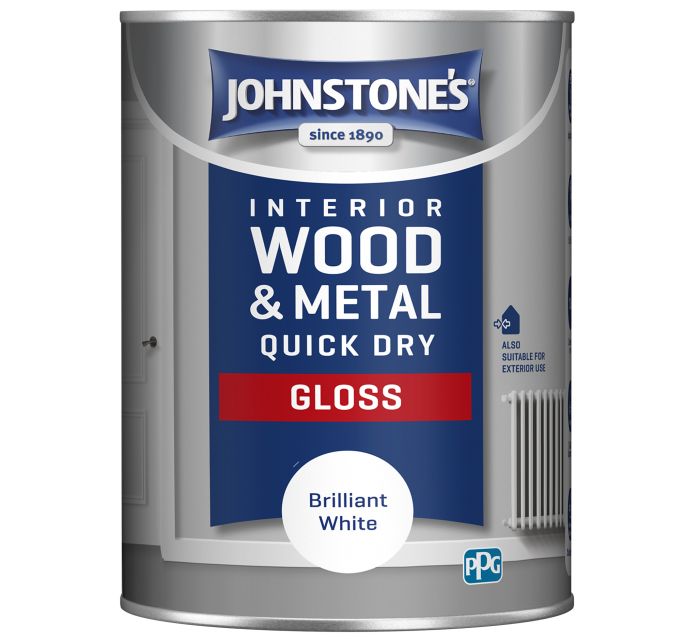 Johnstone's Quick Dry Gloss 1.25L Brilliant White paint tin
