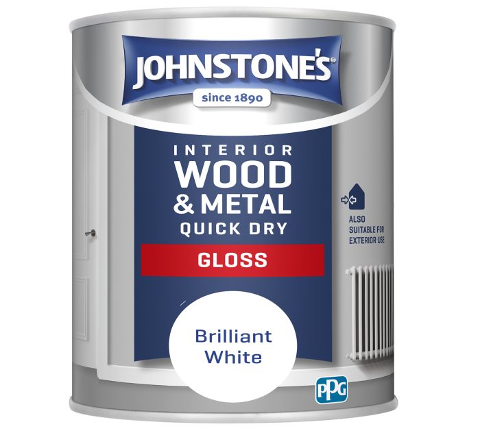 Johnstone's Quick Dry Gloss Wood & Metal Paint in Brilliant White, 750ml