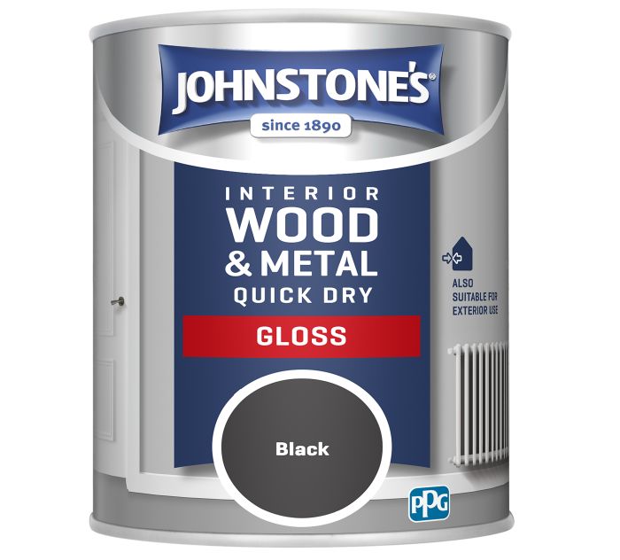 Johnstone's Quick Dry Gloss Black 750ml wood and metal paint