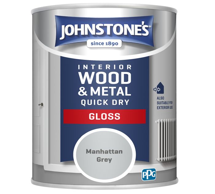 Johnstone's Quick Dry Gloss wood and metal paint in Manhattan Grey, 750ml