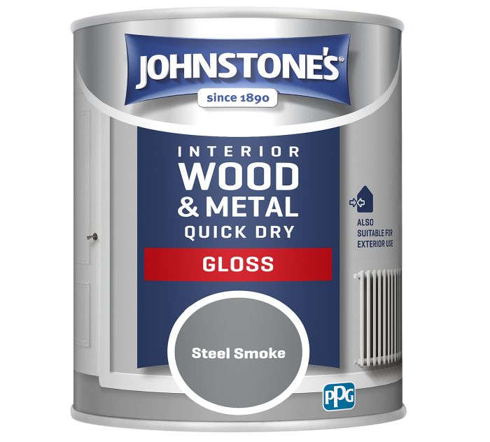 Johnstone's Quick Dry Gloss wood and metal paint in Steel Smoke, 750ml tin
