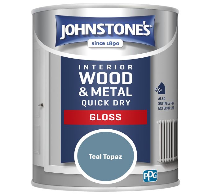 Johnstone's Quick Dry Gloss 750ml interior and exterior wood and metal paint in Teal Topaz