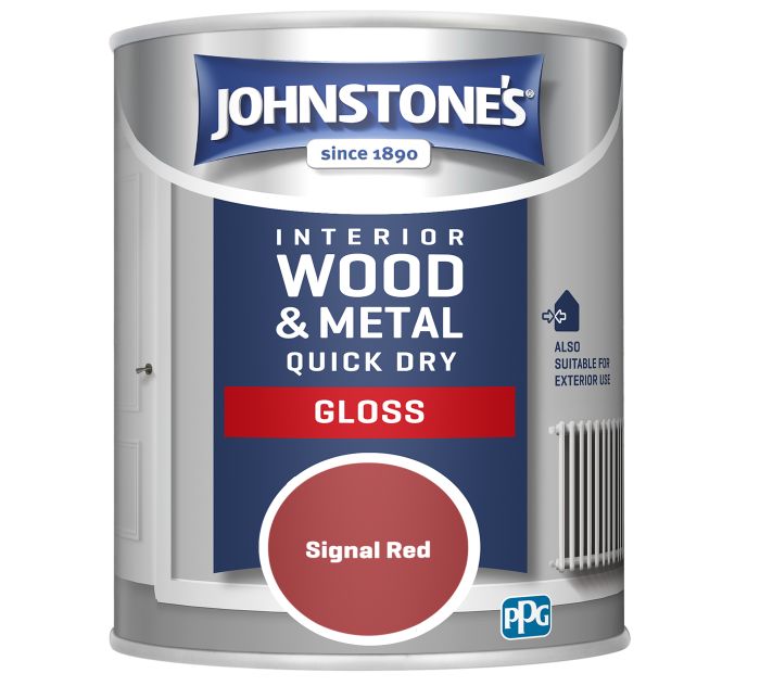 Johnstone's Quick Dry Gloss wood and metal paint in Signal Red, 750ml tin