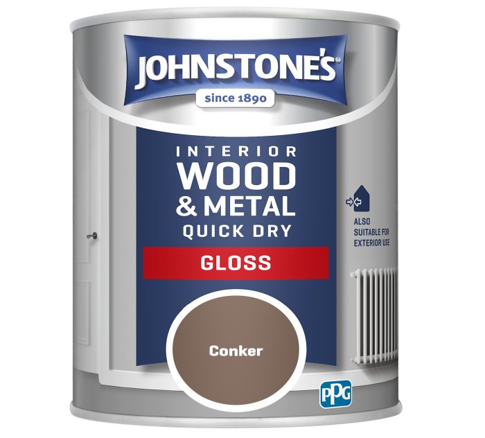 Johnstone's Quick Dry Gloss Conker 750ml wood and metal paint