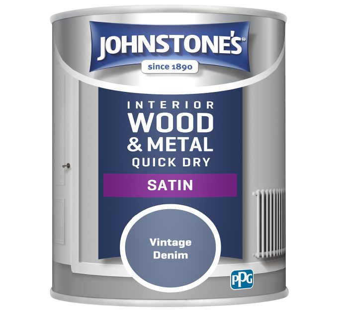 Johnstone's Quick Dry Satin 750ml wood and metal paint in Vintage Denim with a satin finish