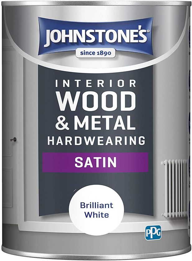 Johnstone's Hardwearing Satin interior wood and metal paint in Brilliant White, 1.25L