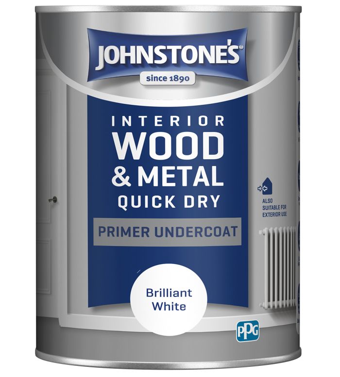 Johnstone's Quick Dry Primer Undercoat in Brilliant White, 1.25L water-based wood and metal paint