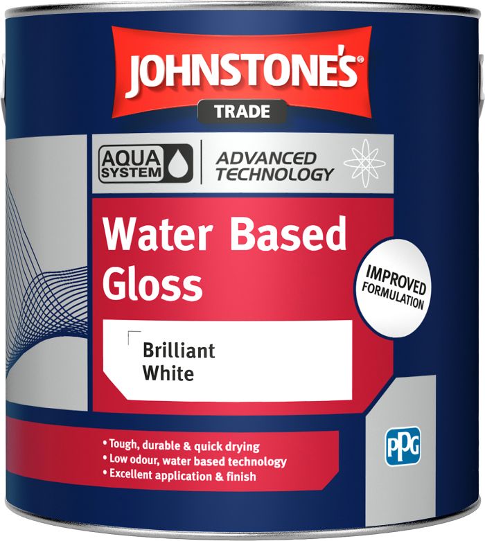 Johnstone's Trade Aqua Water Based Gloss - Brilliant White - 2.5L gloss paint