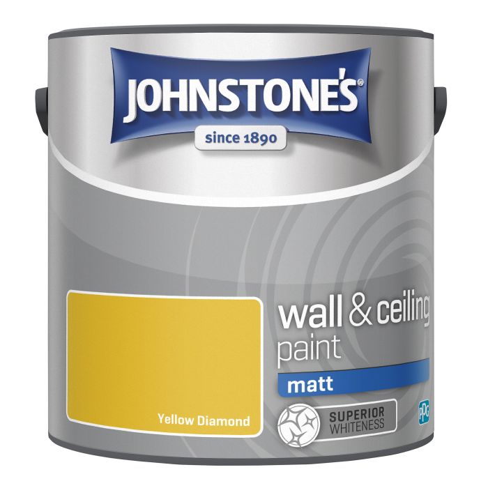 Johnstone's Wall & Ceiling Matt Paint in Yellow Diamond, 2.5L waterbased interior topcoat